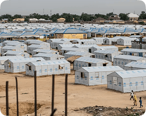 Emergency shelter camp with temporary housing