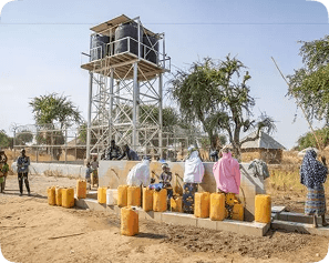 Water collection point with water tower